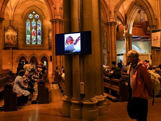 Tribute to Pope Francis at St Mary's Cathedral in Sydney, Australia - 22 Apr 2025